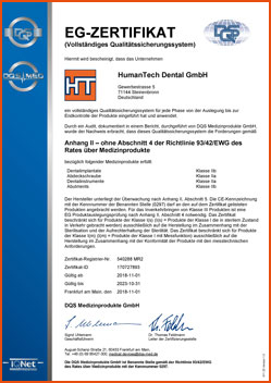 HumanTech Dental EC-Certifikate (de)